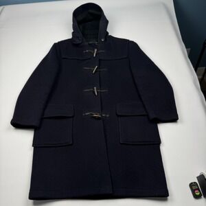 Gloverall Coat Womens 12 Blue Wool Duffle Hooded Toggle Parka Made England